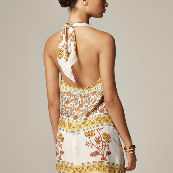 New J.CREW Size XXS Open Back Halter Top in Sunset Rose Block Print $118 CK065 - Picture 3 of 7
